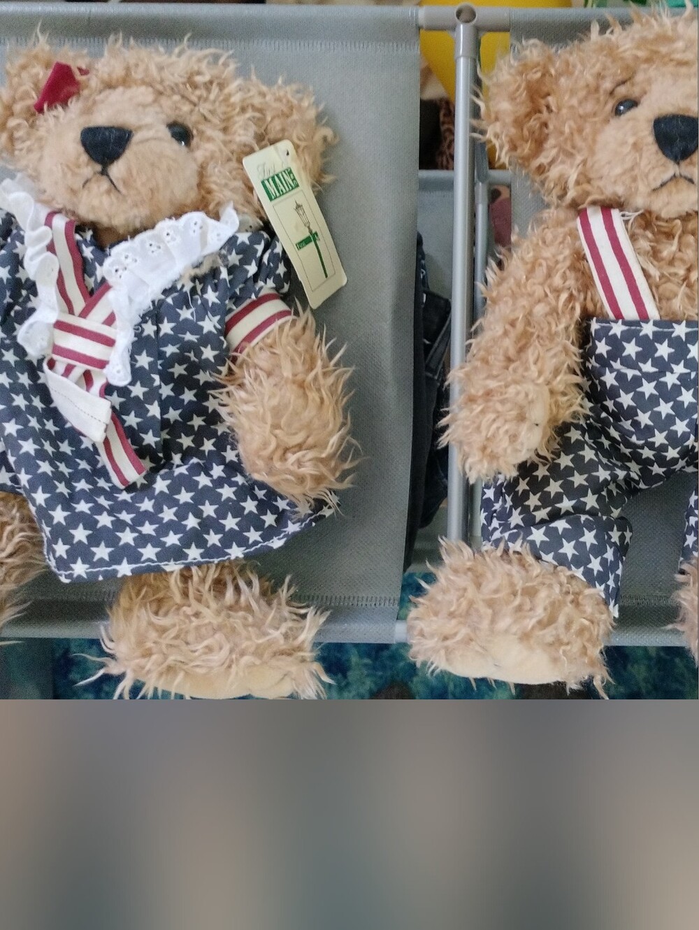 First And Main Vintage Patriotic Star Print Plush Teddy Bear Pair
